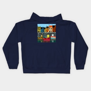Coastal Town with Boats Kids Hoodie